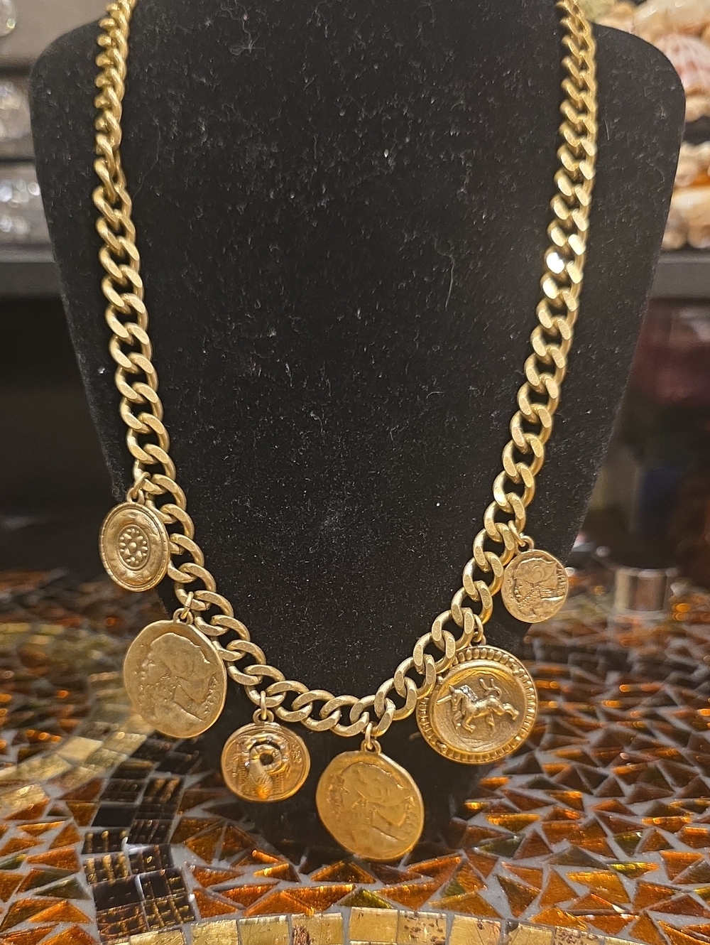 Stella & Dot Gold Coin Charm Necklace